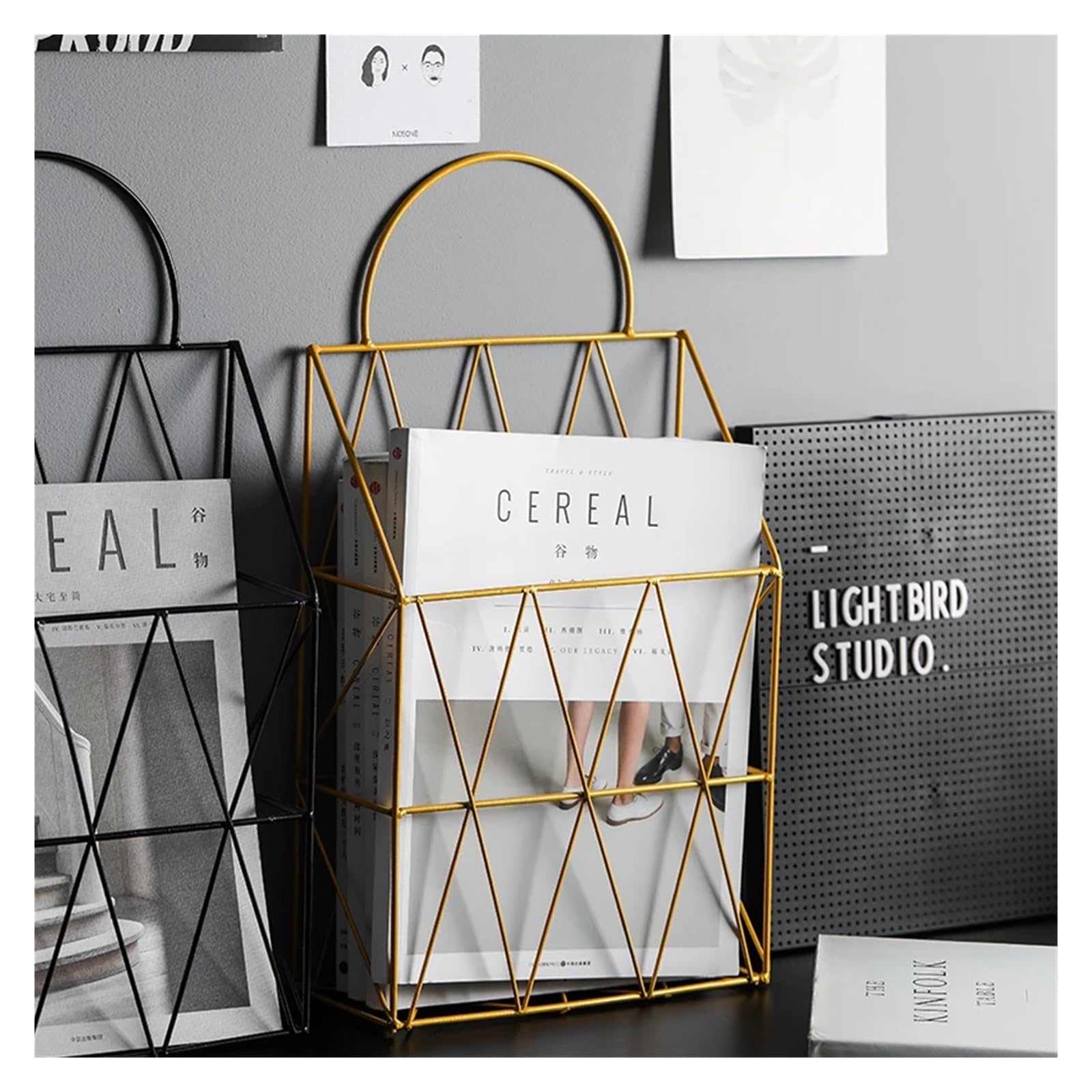 Porta giornali e riviste Libri in Metallo, Ferro, da Appendere a Parete, Organizer for riporre i, Decorazione Domestica Fai Te(Black)