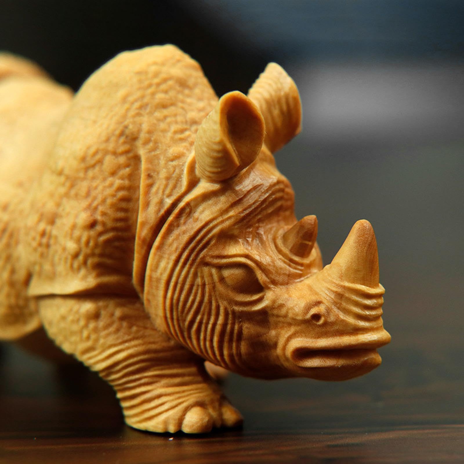 Amazon.co.jp: 木製の彫像サイの動物彫刻木彫りの装飾ツゲの木の