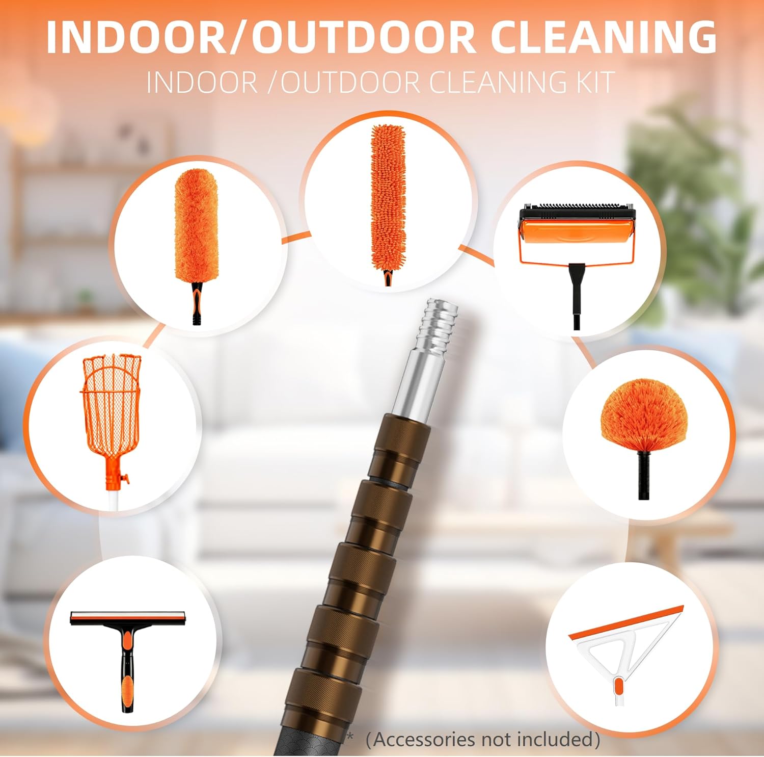 20FT Heavy-Duty Fiberglass Telescopic Extension Pole - High Stiffness, Non-Conductive, Twist Lock for Electrical Rescue, Indoor Cleaning, Pool Washing,Paint,Boat Hooks&Flags- Universal Threaded Tips