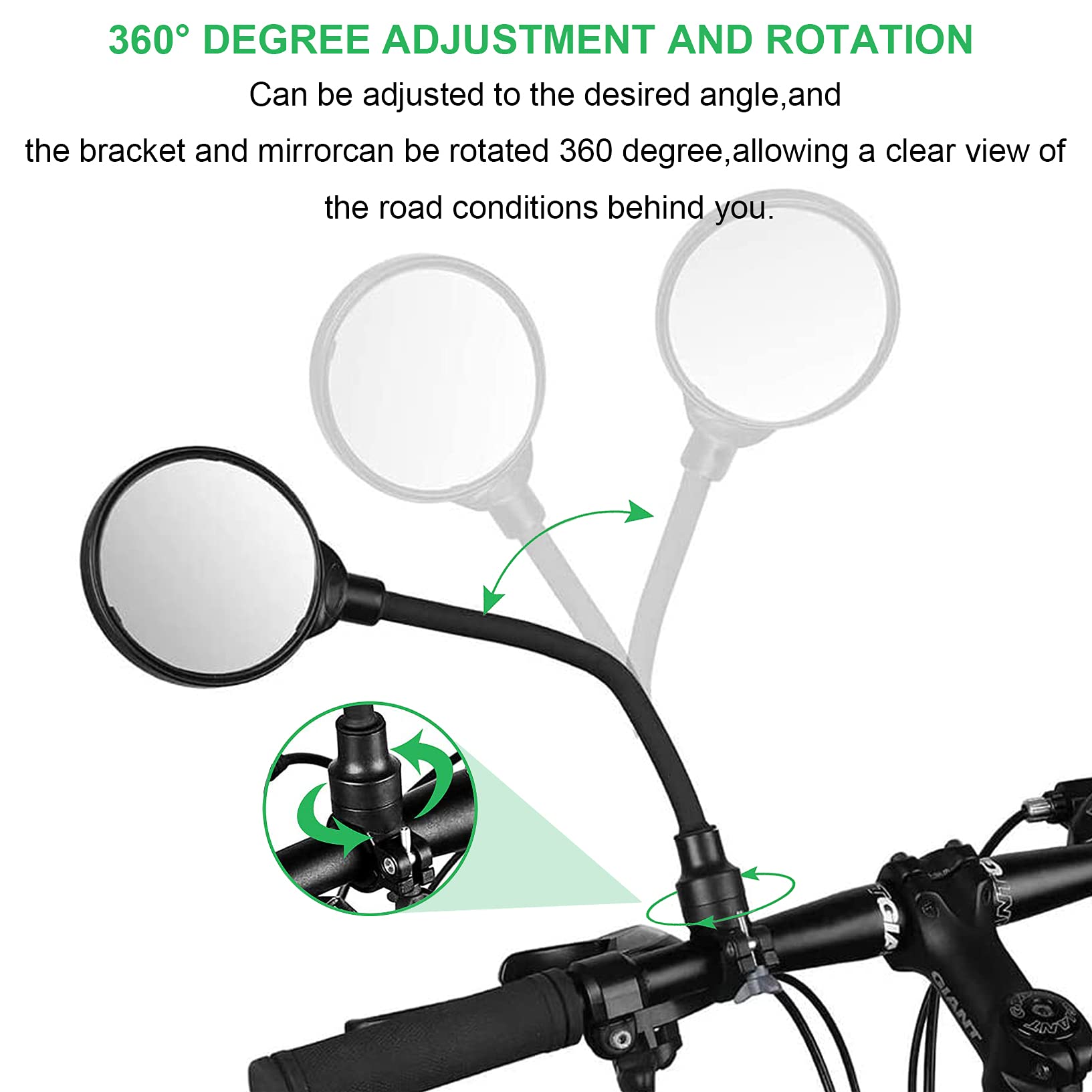 easyBee 2 x lusterko wsteczne do roweru 21 – 33 mm, szerokokątne, bezpieczne lusterko wsteczne 3D, regulowane o 360° i obrotowe, rower szosowy, motorower