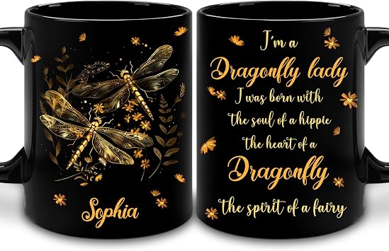 Hyturtle Personalized Inspirational Dragonfly Mug - Dragonfly Gifts For Women Lovers - Animal Gift For Bird Lover Her - Bird Gifts For Mom on Mother Day - Custom Coffee Cup Ceramic Mug 11 Oz 15 Oz