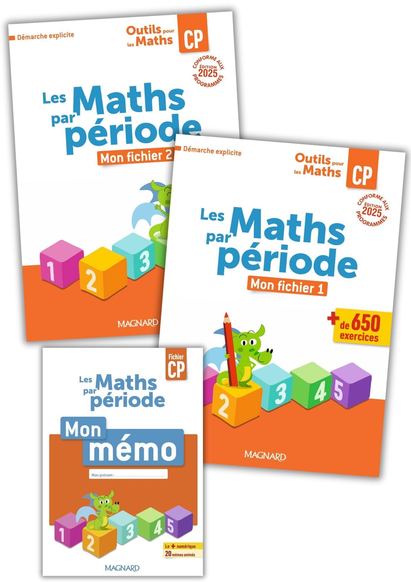 Outils pour les Maths CP par période (2025) - Fichier 1 + Fichier 2 + Mémo: Pack 3 volumes : Mon fichier 1 & 2 + Mon mémo