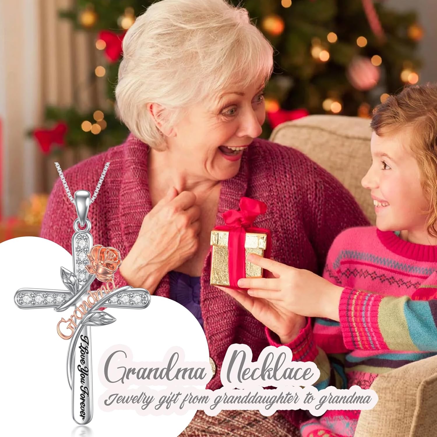 Rose Flower Love Necklaces Sterling Silver Cross Pendant Jewelry Gifts for Mom/Grandma/Nana/Love/Daughter I Love You Forever Necklaces - Image 6