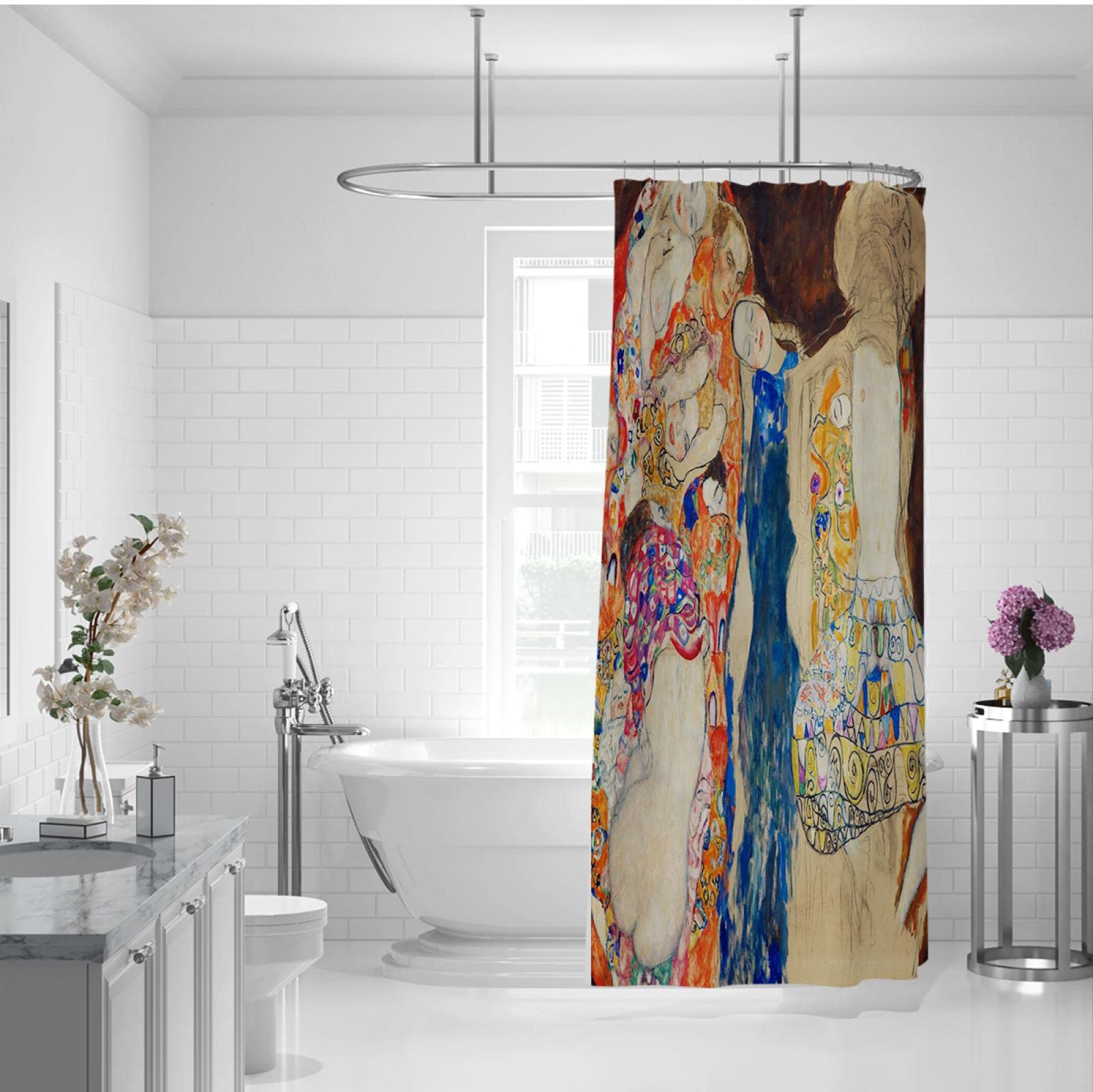 Célèbre Peinture Rideau de Douche Impression Classique rétro Gustav Klimt Peinture Abstraite séparation sèche et Humide Rideau de séparation avec Crochets 200x240cm