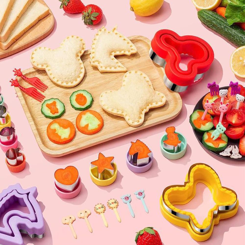 CANDeal Lot De 48 Emporte-pièces Et Scellants Pour Sandwichs, En Acier Inoxydable, Pour Fruits, Légumes, Biscuits, Biscuits, Formes Avec Bâtonnets De Fruits, Moules Incrustables En Forme De Cœur