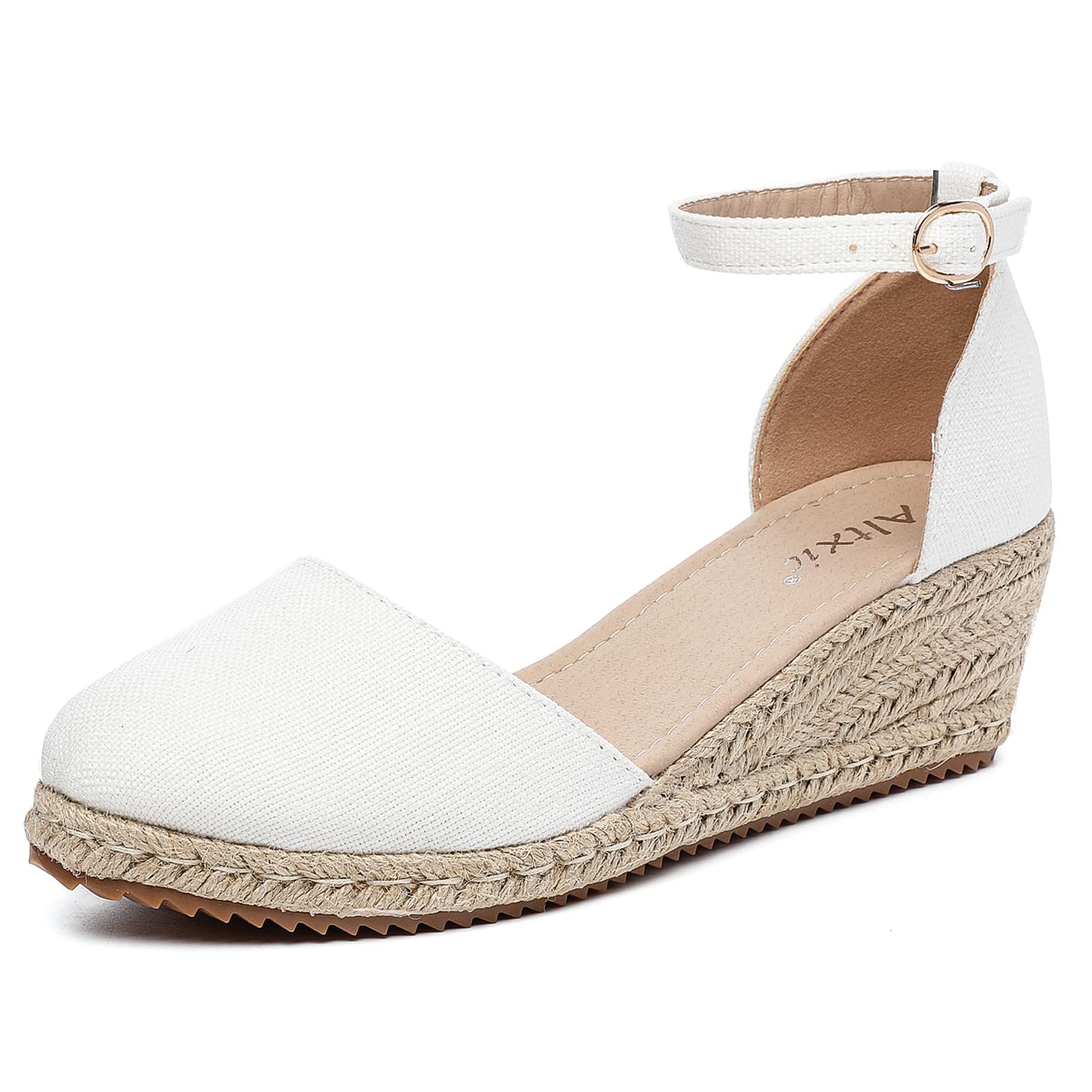 Altxic Women's Closed Toe Canvas Ankle Strap Espadrilles Wedge Sandals