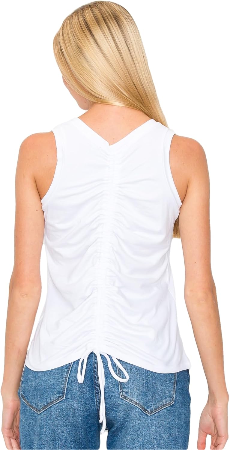 KNIT RIOT Women’s Tank Top – Ruched Drawstring Back Sleeveless Slim Fit Yoga Active Gym Workout Running T Shirts