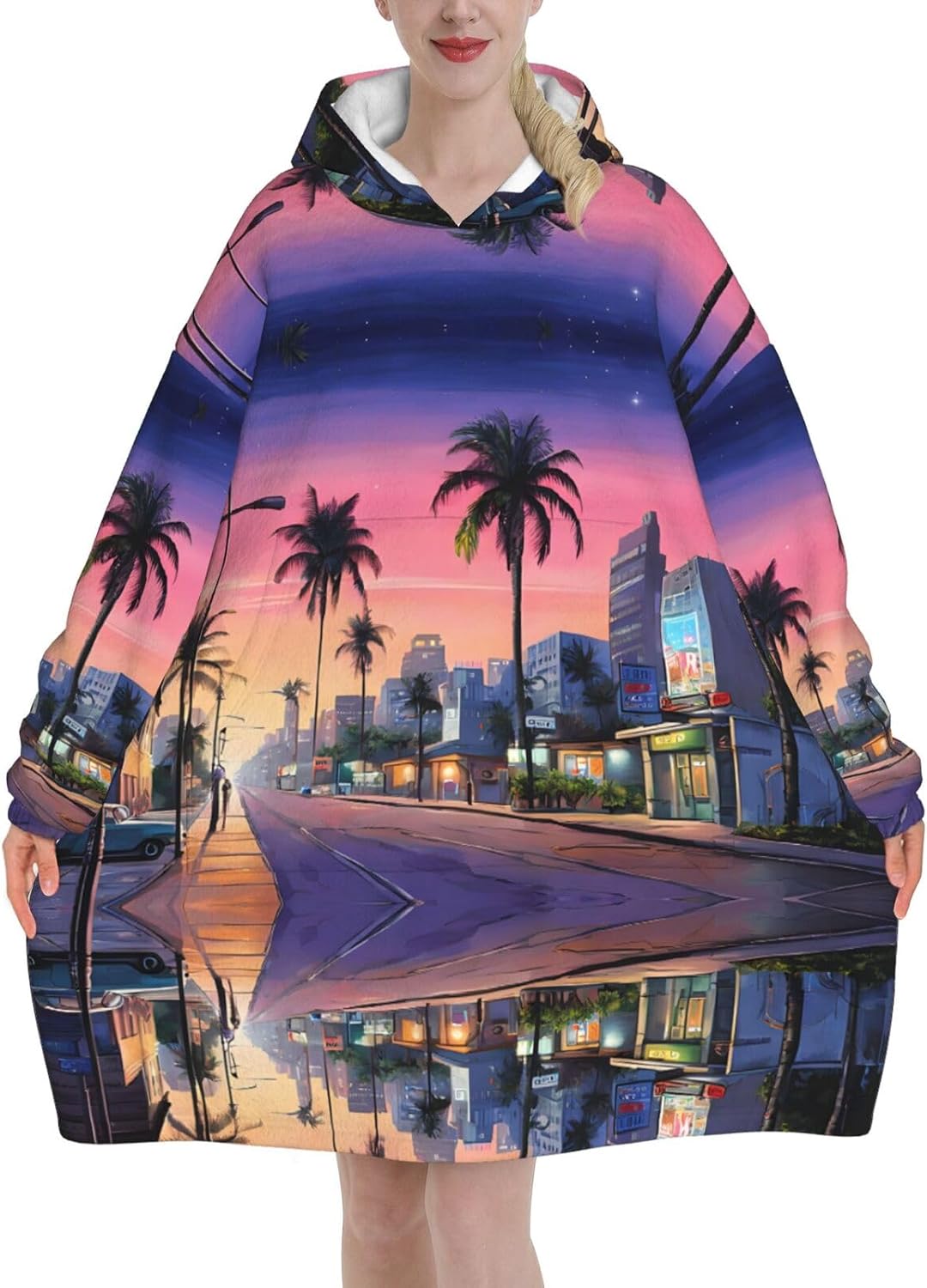 MUSM The Old Hollywood Print Blanket Hoodie Fleece Sweatshirt Blanket With Sleeves And Pockets