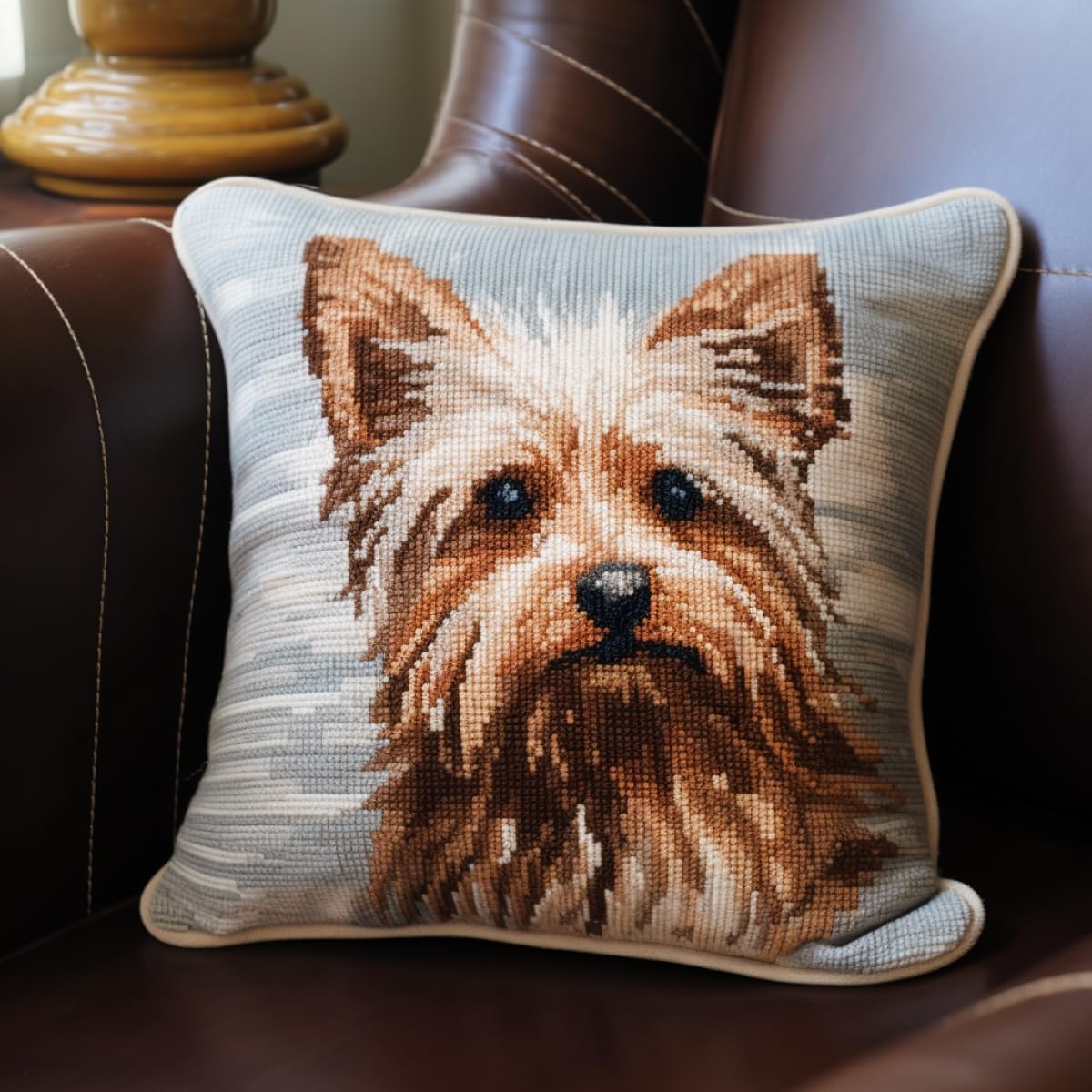Taxpy DIY Latch Hook Kits Yorkshire Terrier Animal Latch Hook Kits for Beginners Adults Teenager Embroidery Kits Home Decoration 17x17in