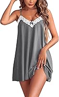Ekouaer Women's Sexy Lace Nightgown Spaghetti Strap Cami Chemise Sleeveless Sleep Dress