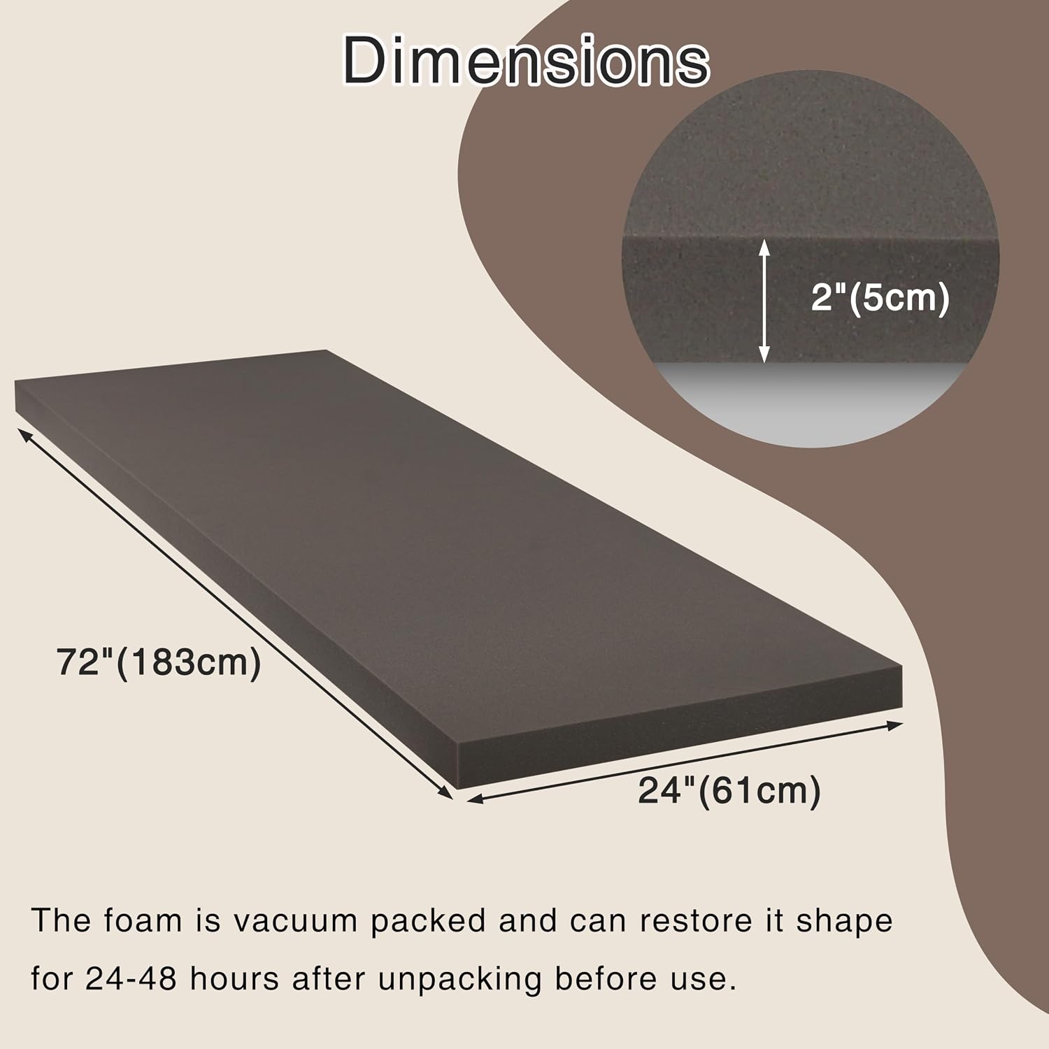 OVOV High Density Upholstery Foam 1 Pack Cut to Any Size 2" x 24" x 72" | Soft,Dark Grey,Foam Padding,Ideal for a Variety of Upholstery Projects,for Cushions Sofa Beds Seats,DIY