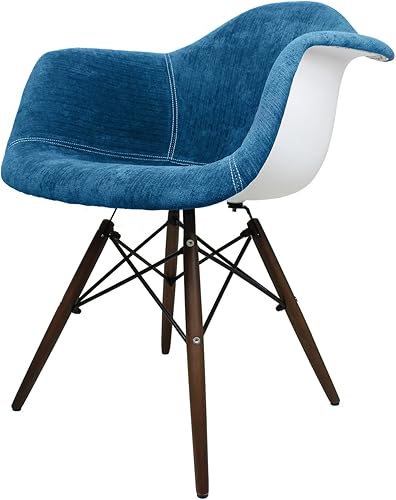 Miniatura 4 de Mid-Century - Juego de 2 sillas tapizadas de tela de terciopelo moderna con patas Eiffel de madera de nogal oscuro (azul aguamarina)