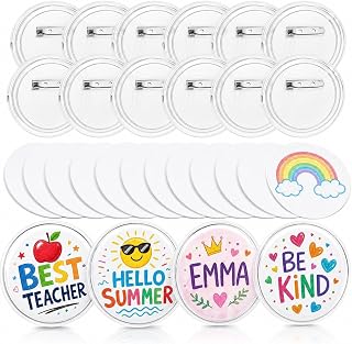 DIY 12PCS Acrylic Pin Button Badges Kit, 2.28 Inch Clear Badge Maker | Blank Drawing Papers, Personalized Pin Craft, Kids Adults, Party Favors Gifts