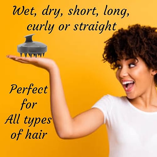 Miniatura 4 de Cepillo de champú para el cuero cabelludo para el cuidado de la caspa, relajante cerdas de silicona suaves y flexibles, húmedas, secas, rizadas,
