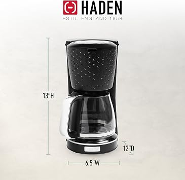 HADEN Starbeck Coffee Machine, 10 Cup Automatic Drip Coffee Maker with Anti-Drip Function and Reusable Washable Water Filter, Black & Chrome