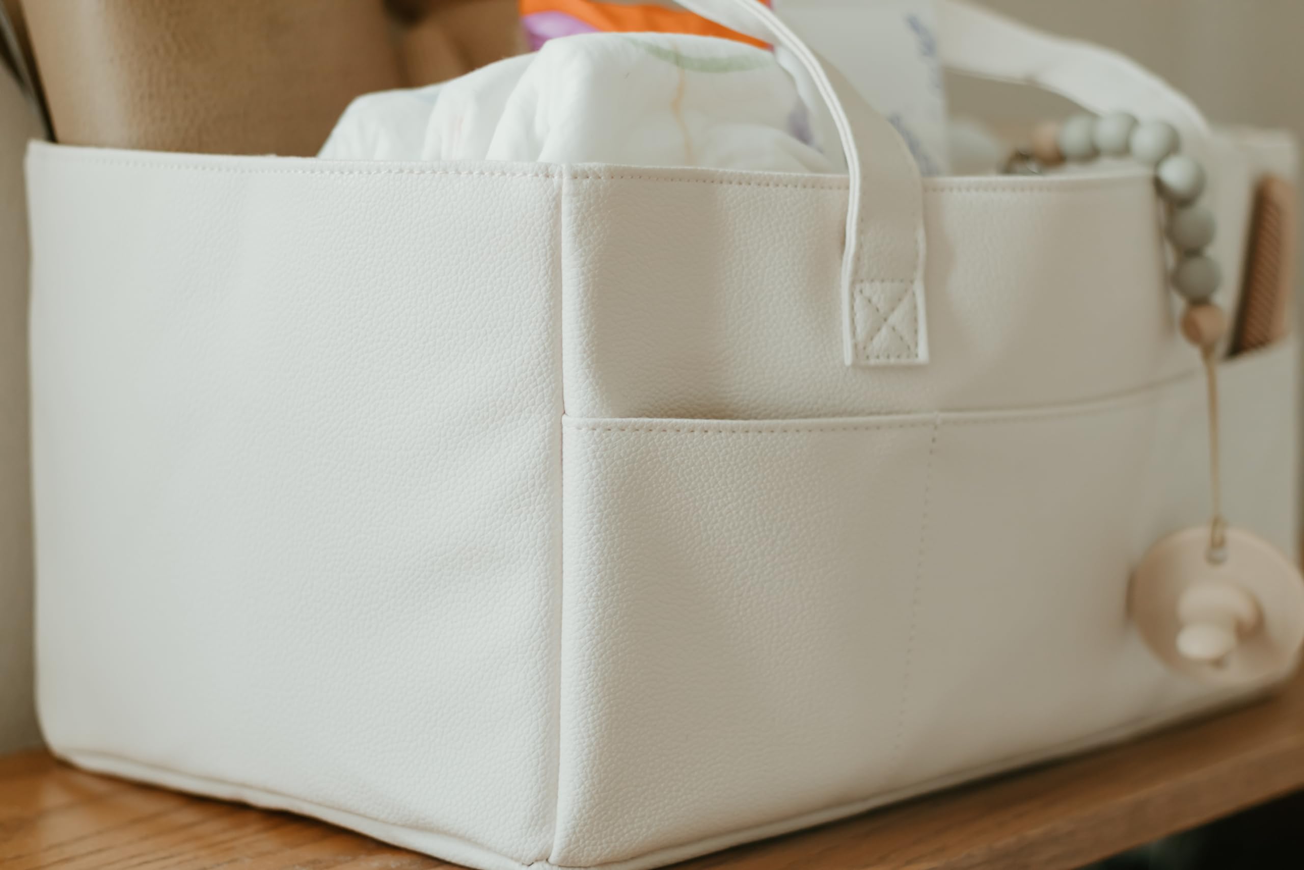 Uniklook Cesta organizadora de pañales para bebé, cesta de almacenamiento, contenedor para pañales y toallitas, de cuero vegano, carrito acolchado de lujo para bebés niñas y niños, cesta de guardería