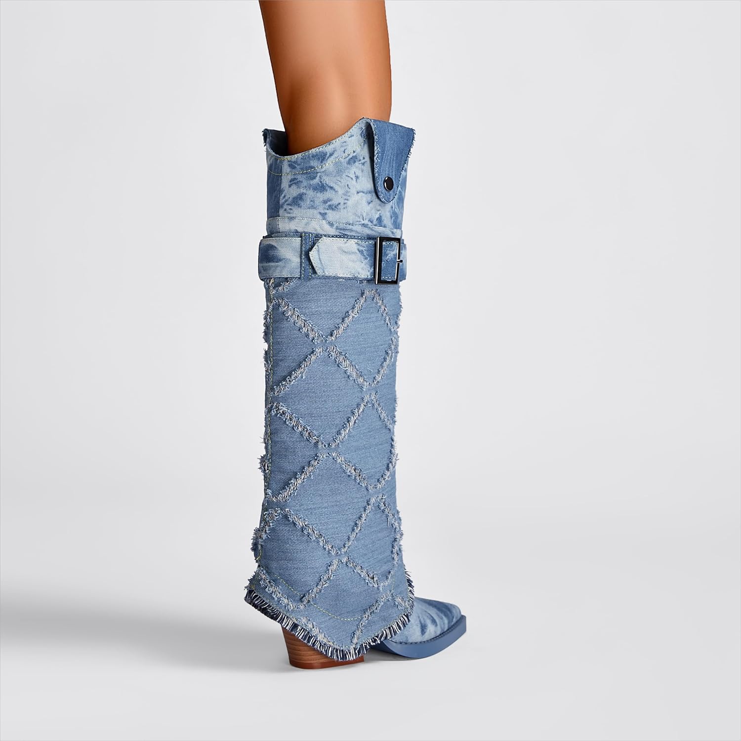 Women's Fashion-forward Versatile Denim Pointed toe Chunky Heel Over-the-Knee Boots