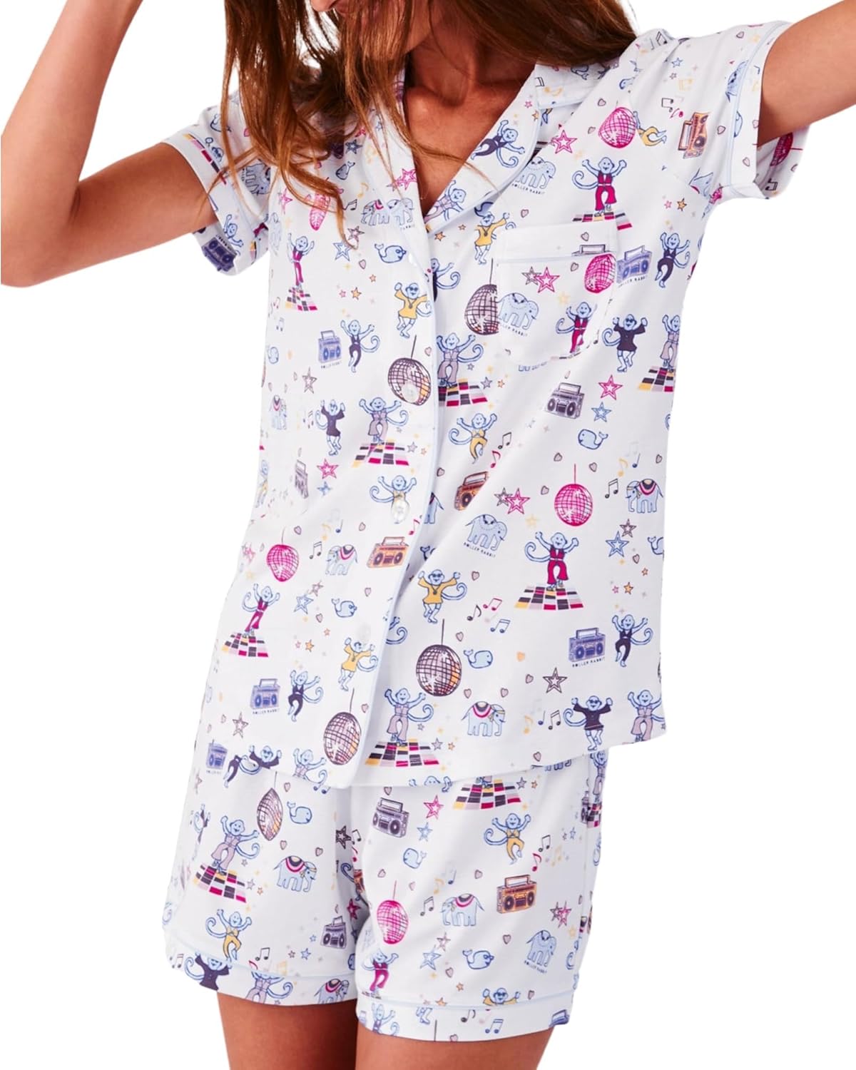 Women Y2k Pajamas Set Cute Preppy 2PCS Button Down Holiday Monkey Shorts Summer Outfit Beach Vacation Loungewear Pjs
