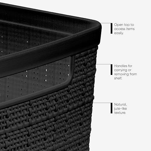 Miniatura 5 de Curver Juego de 6 cestas decorativas de plástico de yute mediano de 12 litros, para organización y almacenamiento, contenedores perfectos para