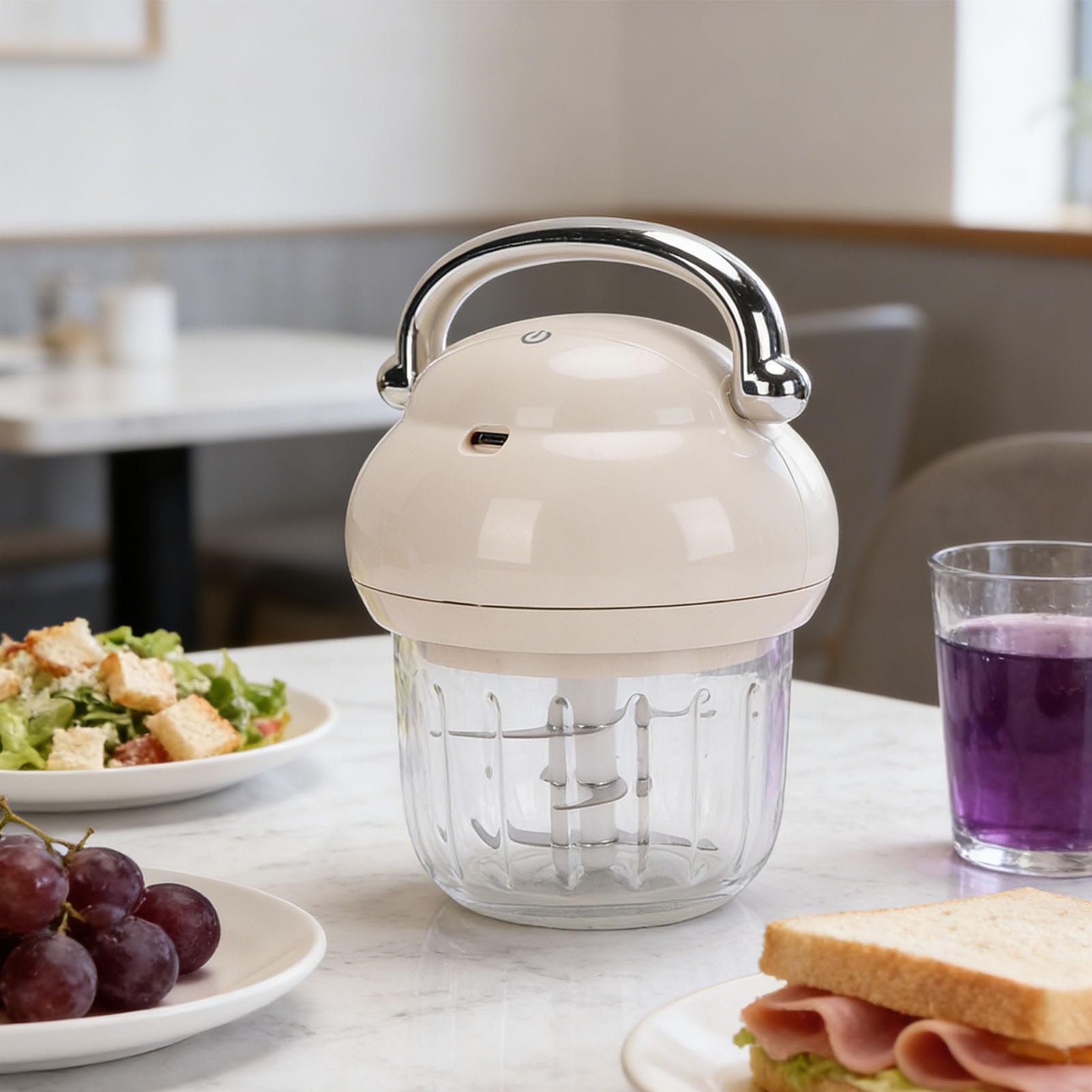 Jiawu Picadora de Ajo Eléctrica, 21000 RPM, 350 Ml de Capacidad, Procesador de Alimentos para Bebés Recargable, Procesador de Alimentos Inalámbrico con Cable de Carga USB para para Bebés y Molienda