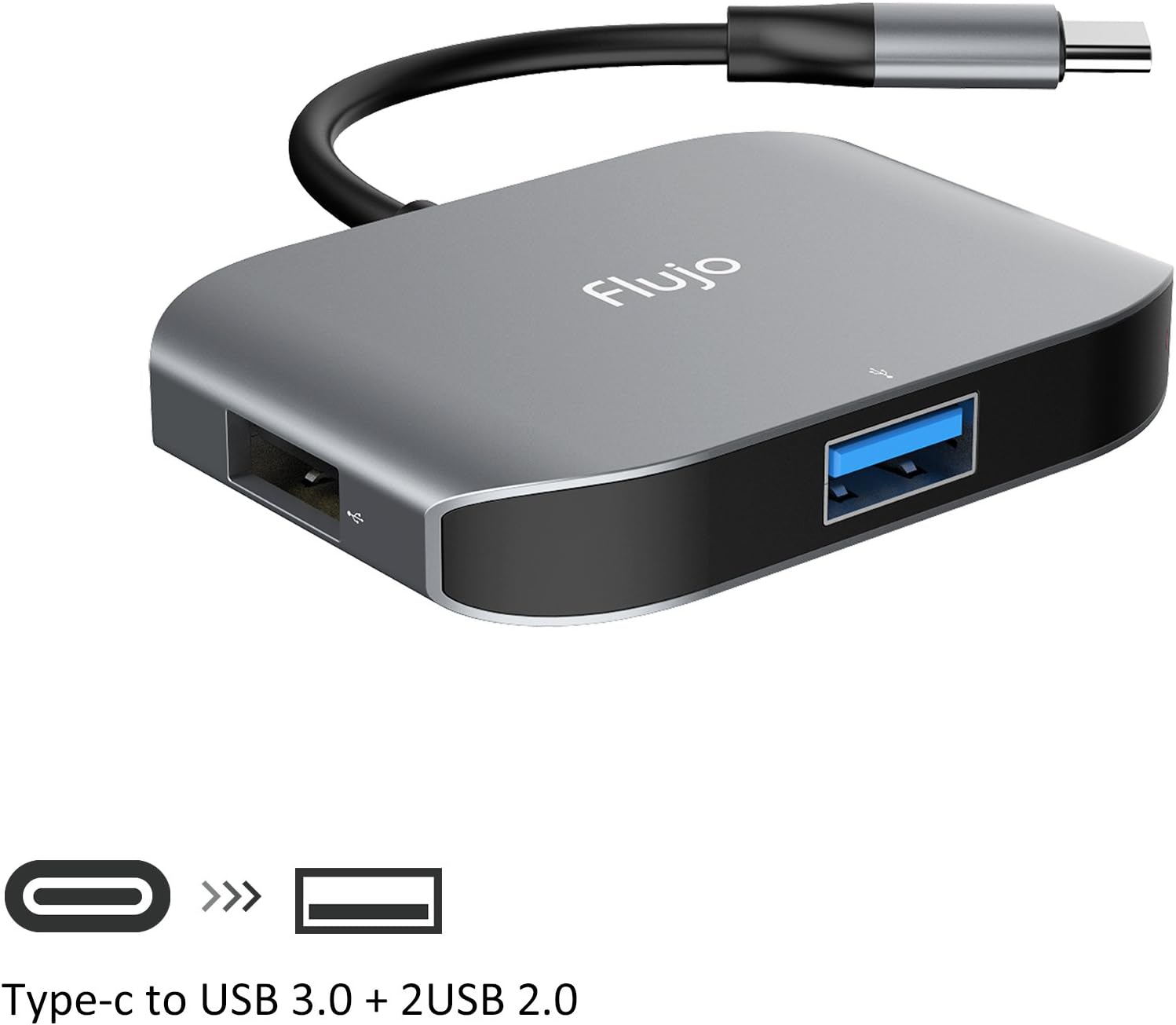 Flujo USB C HUB, Aluminum USB C Adapter with USB 3.0 and USB 2.0 Port for MacBook/Pro/Air, Chromebook, XPS and Other Type c Laptop