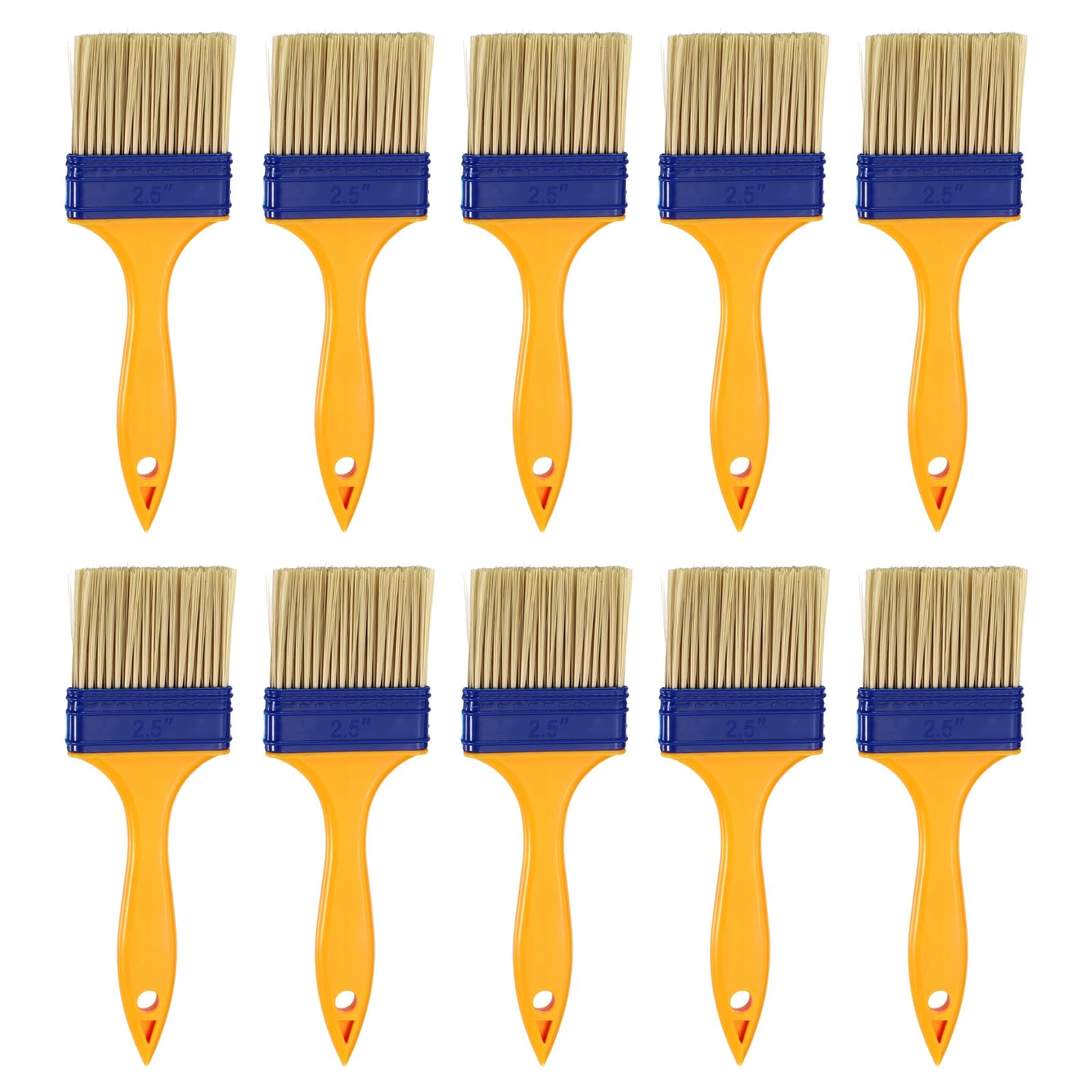 sourcing map 30 Pcs Paint Brushes 2.6 Inch Flat Not Chip Brush Nylon Bristles with Plastic Yellow Handle for Paints Art Craft Varnishes Glues Gesso Wall Furniture Fences Decks