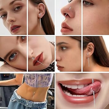 10PCS Piercing Tool Kit, 12G 14G 16G 18G 20G Ear Piercing Kit, Piercing Needles Piercing Taper Ball Grabber Tool for Changing Jewelry, Stainless Steel Insertion Pin for Ears Nose Lip Belly