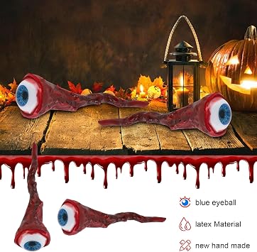 2 Pcs Halloween Fake Eyeballs Ripped Out Eyeball Prop Realistic Horror Halloween Decoration Scary Movie Hand Made Quality Ripped Out Eyes for Trick or Treat Party(Blue)