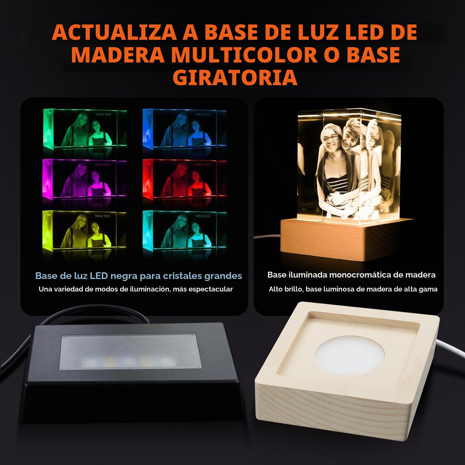 Foto de Cristal 3D Personalizada con Marco, Cristal Grabado con Foto Personalizado, 3D Crystal Photo Regalo Para Mamá, Papá, Cumpleaños, Regalo Boda, Memorial, Día de la Madre, San Valentín, Navidad