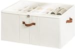 StorageWorks Rangement de chaussures, Rangement d'organisateur de chaussures pour placards, organisateur de grandes chaussures en tissu pour étagère avec séparateurs réglables et couvercle transparent, Chaussures à portée, 24 Paires, Beige