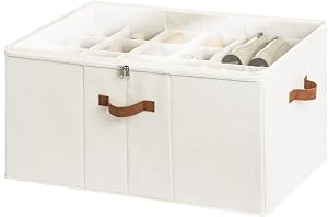 StorageWorks Shoe Storage, Shoes Organizer Storage for Closet, Large Fabric Shoe Organizer for Shelf with Adjustable Dividers and Clear Cover, Rangement Chaussures, Fits up to 24 Pairs, Beige