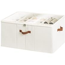 StorageWorks Shoe Organizer for Closet, Fits up to 24 Pairs, Shoe Cubby Storage Containers with Adjustable Dividers and Clear Cover, Beige