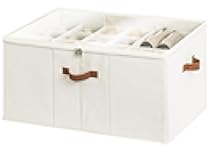 StorageWorks Shoe Organizer for Closet, Fits up to 24 Pairs, Shoe Cubby Storage Containers with Adjustable Dividers and Clear Cover, Beige