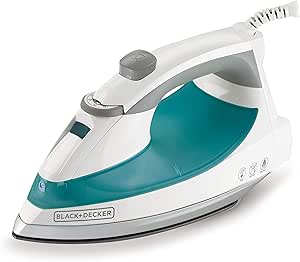 Black+Decker Lightweight Steam Iron for Clothing, Smart Steam Techology, Anti-Drip, Teal, 1200W, IR0820C