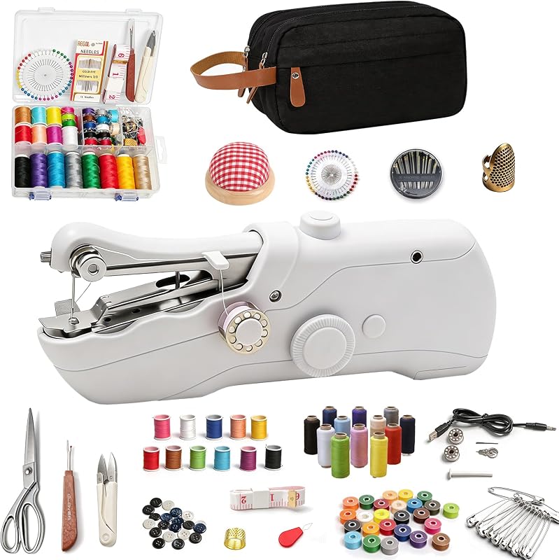 165PCS Handheld Sewing Machine Kit with Storage Bag,Portable Sewing Machine | Complete Handheld Sewing Set for Beginners & Adults, Mini Stitching Machine for Quick Repair, Clothes & DIY Craft Supplies