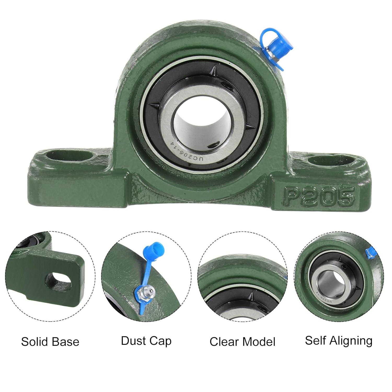 uxcell 4 Pcs UCP205-14 Pillow Block Bearing 7/8 Inch Bore Solid Cast Iron Base Mounted Bearing Block Insert Bearing Self-Alignment