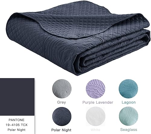 Miniatura 4 de HZ&HY - Juego de cama de tamaño King de gran tamaño, color azul marino, juego de ropa de cama ultrasónica, edredón ligero y delgado, reversible, 5