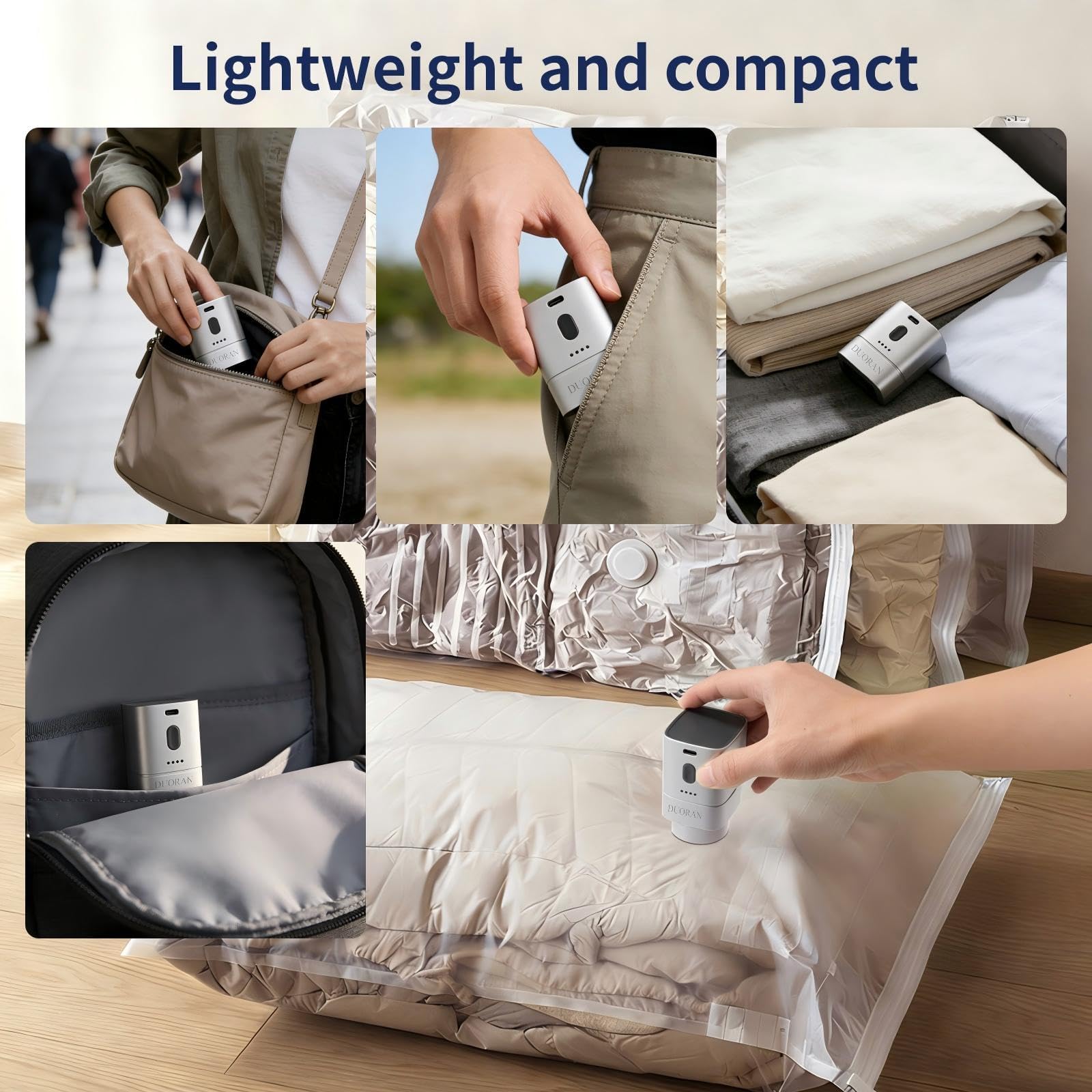 Pompa a vuoto elettrica per sacchetti sottovuoto, pompa ad aria portatile per gonfiabili con 6 ugelli, mini pompa ricaricabile tramite USB, per vestiti, coperte, materassi ad aria e