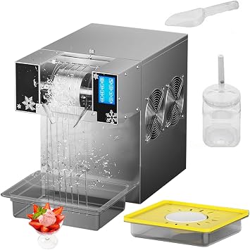 Automatically Electric Ice Shaving Machine 120kg/day Snow Cone Maker Ice Crusher Shaver with Electric Turntable for Restaurant, Milktea Shop, Dessert Shops, Fast Cooling