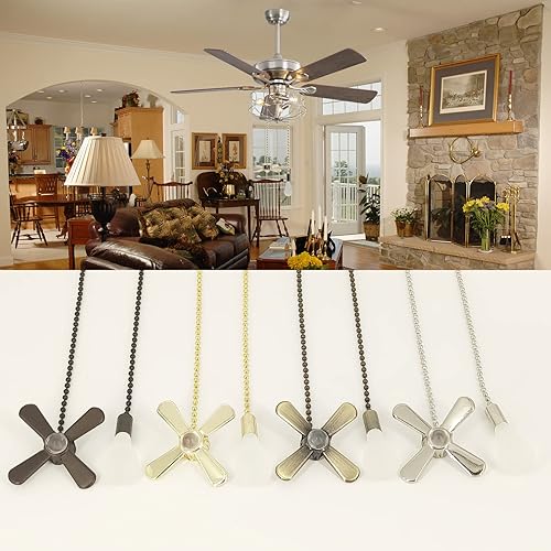 Miniatura 9 de Cadena de tracción para ventilador de techo con 2 bombillas decorativas esmeriladas de 0.118 in y 12 pulgadas y cadenas extensoras de cable de