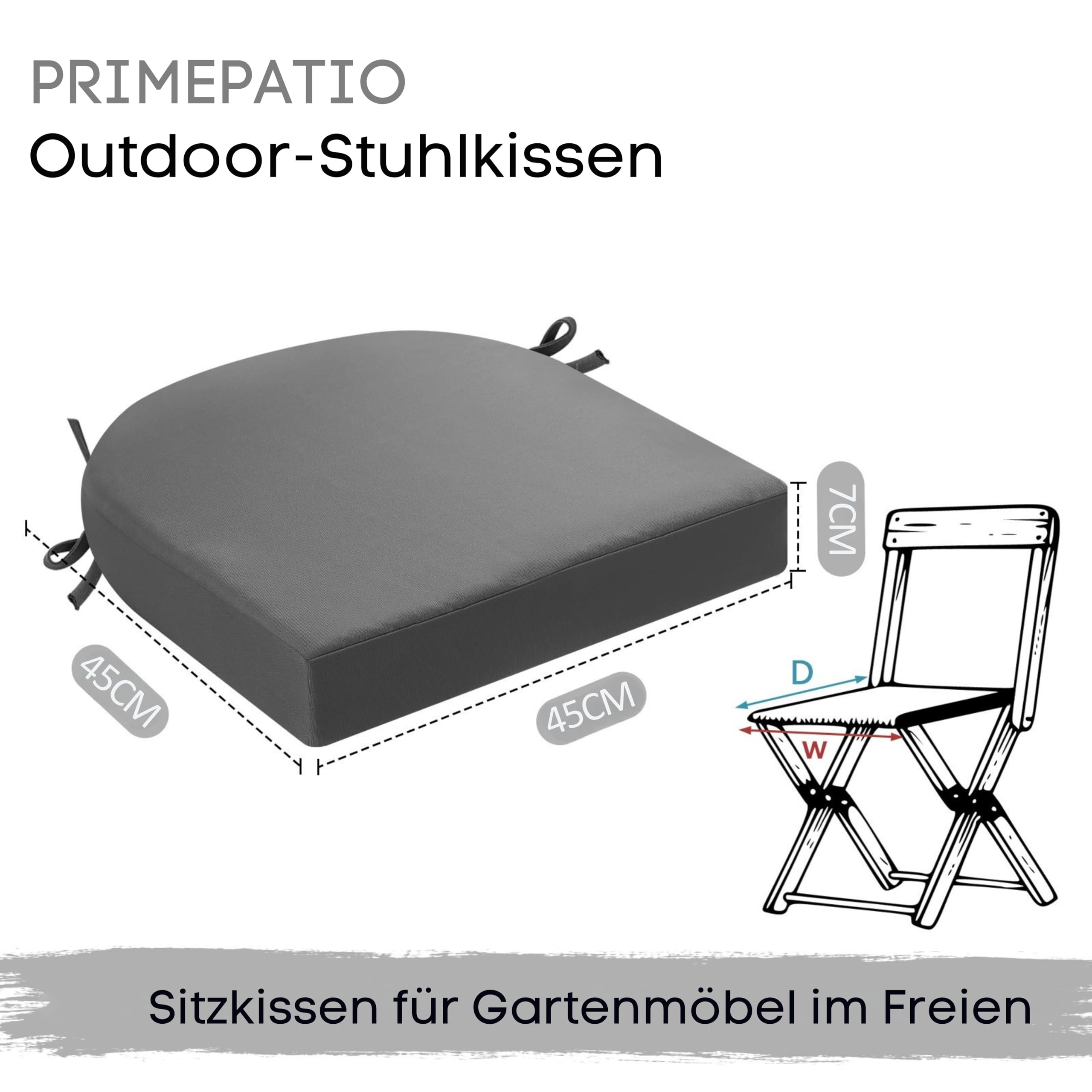 Stuhlkissen für draußen, 2er-Set, Terrassenstuhlkissen für Gartenmöbel, wasserdicht, mit Bändern, Sitzkissen für draußen, Terrassenstuhlpolster, Esszimmerstuhl, 45x45, Anthrazit
