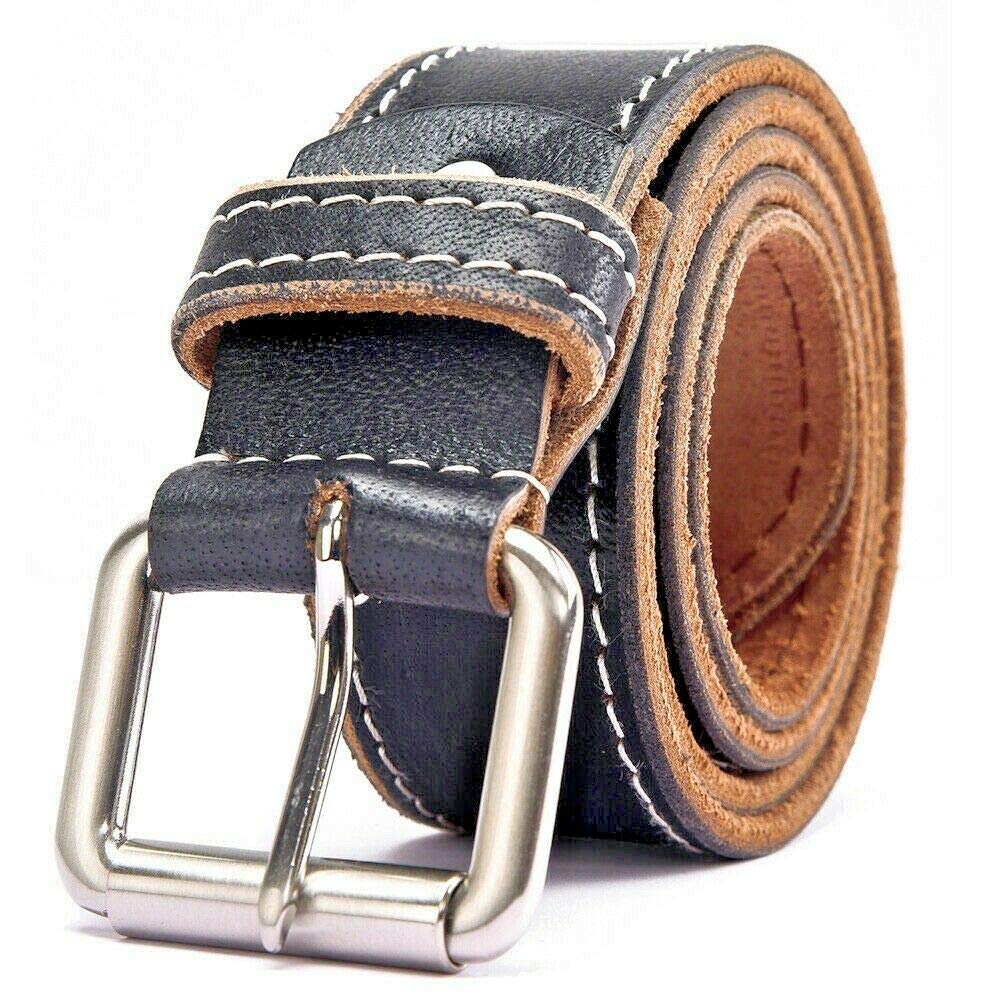 KERTZ Mens Belt Full Grain 100% 3.5mm thick Genuine Leather with single prong solid roller buckle-For Jeans,trousers,denims (34-36, Black)