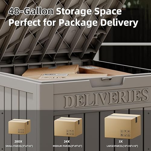 Miniatura 4 de Caja de entrega de paquete de 48 galones para porche, caja de almacenamiento con cerradura segura, gran resina de doble pared para exteriores y caja