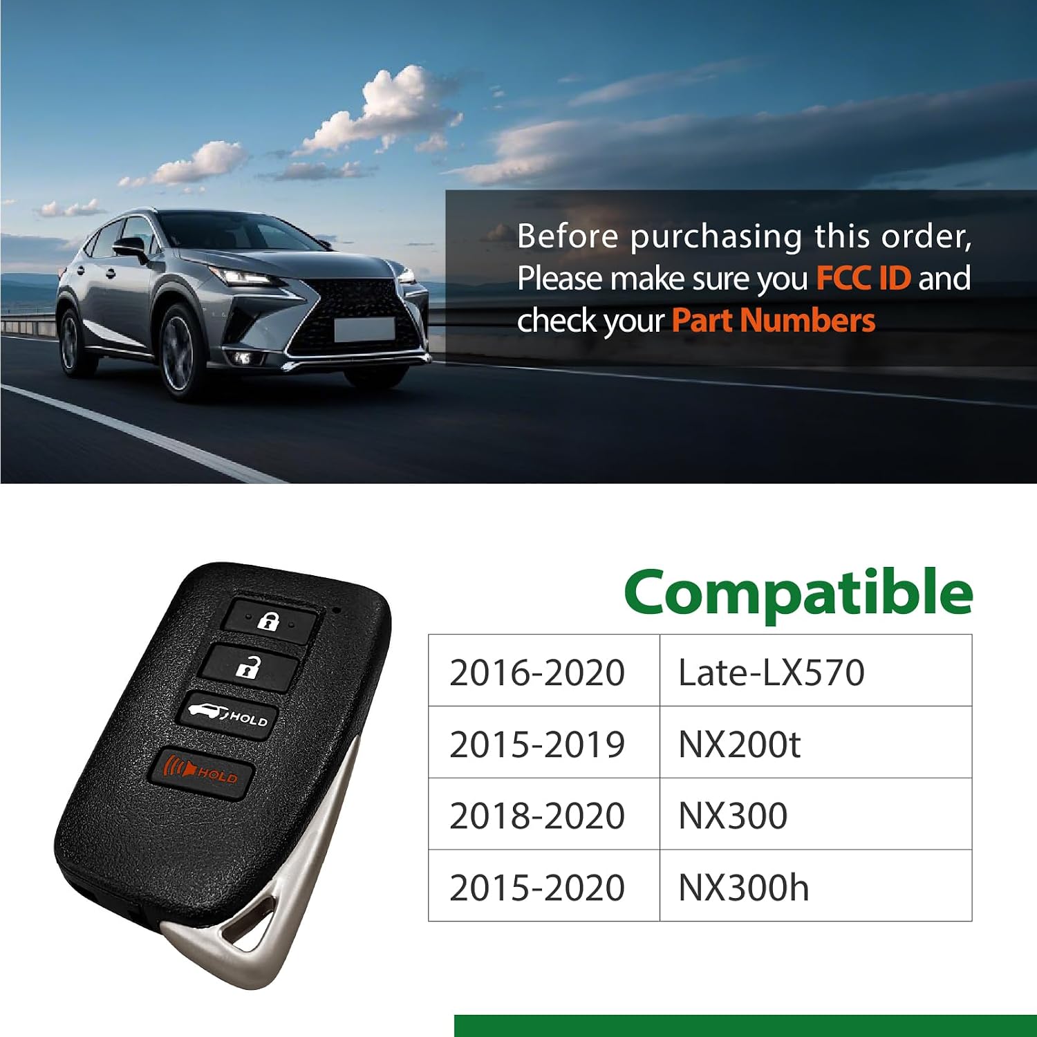 2 Keylessbest Replacement for 2015 2016 2017 2018 2019 2020 Smart Proximity Late-LX570 NX200t NX300 NX300h GNE 281451-2110 Board Key Fob HYQ14FBA 315MHz 4 Buttons image 5
