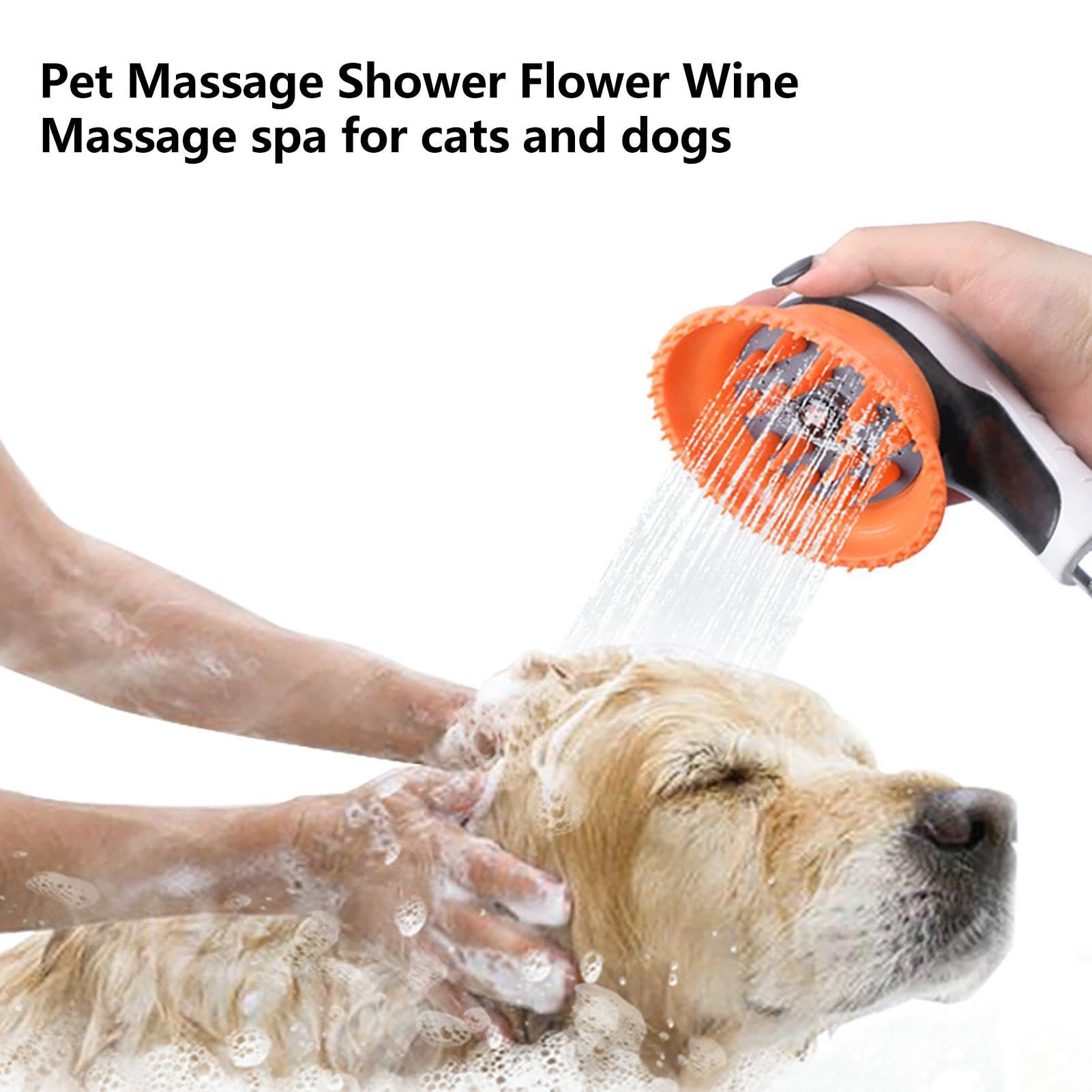 Accessorio per doccia per cani, strumento per il bagno di cani e animali | domestici, comodo strumento massaggiante per doccia, spazzola per cani e gatti con pelo lungo e corto, spruzzatore per vasca