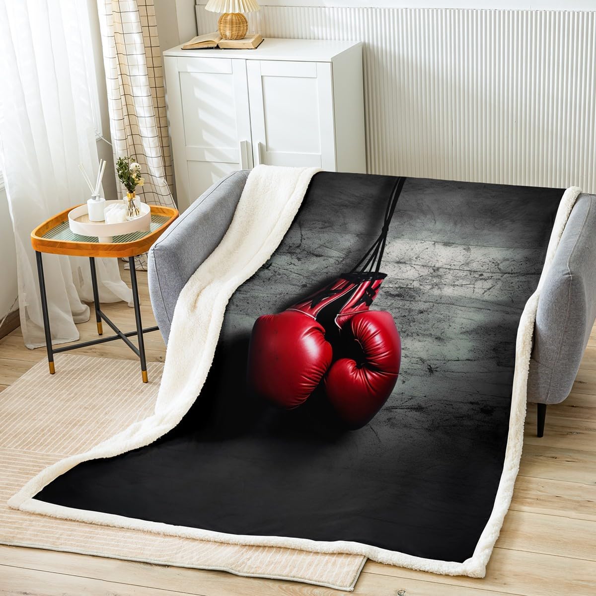 Castle Fairy Boxing Gloves Bed Blanket Kids Girls Boxing Sherpa Blanket Soft Cozy Lightweight Sports Games Theme Plush Fleece Red and Gray Blanket Gifts for Couch Bed Chair Office Sofa(Throw 50"x60")