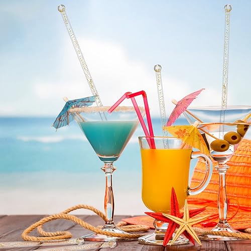 Miniatura 4 de 100 palitos de plástico desechables con tapa redonda de cristal palitos de plástico con purpurina para cóctel café bebida dorado
