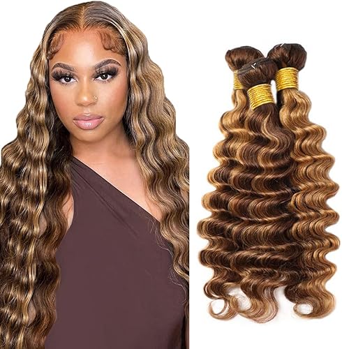 Mrrevoiy 32 32 32 Inch P4/27 Brown Bundles Deep Wave Bundles Human Hair Unproces