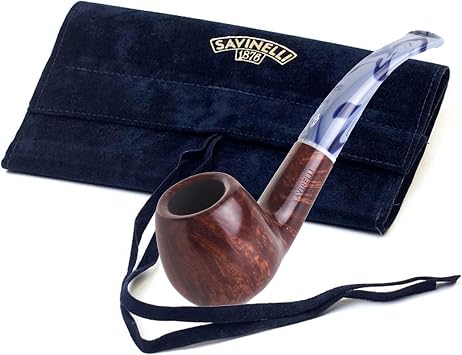 Savinelli Oceano 626 Wood Pipe + Blue Velvet Pipe Wrap Pouch - Italian Hand Crafted Briar Pipe, Blue and White Ocean Swirls, Smooth Finish