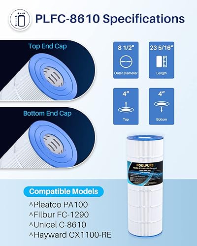 Miniatura 2 de POOLPURE Filtro de piscina PLFC-8610 sustituye a PA100, Ultral-D1, Unicel C-8610, C-7487, Filbur FC-1290, Hayward CX1100-RE, Hayward c1100, cartucho